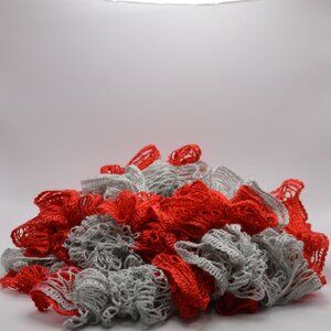 Homemade Red and Grey Ruffle Scarf